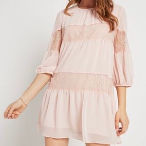 BCBGeneration Pink Lace Inset Shift Dress - Small